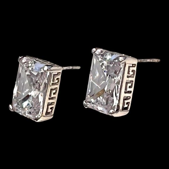 Vintage Givenchy Earrings Sterling Silver Cubic Zirconia Logo Design Pierced 7E - Picture 4 of 6
